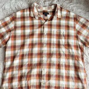 Men's Van Heusen Orange/Green/Cream Plaid Button Up Collared Short Sleeve